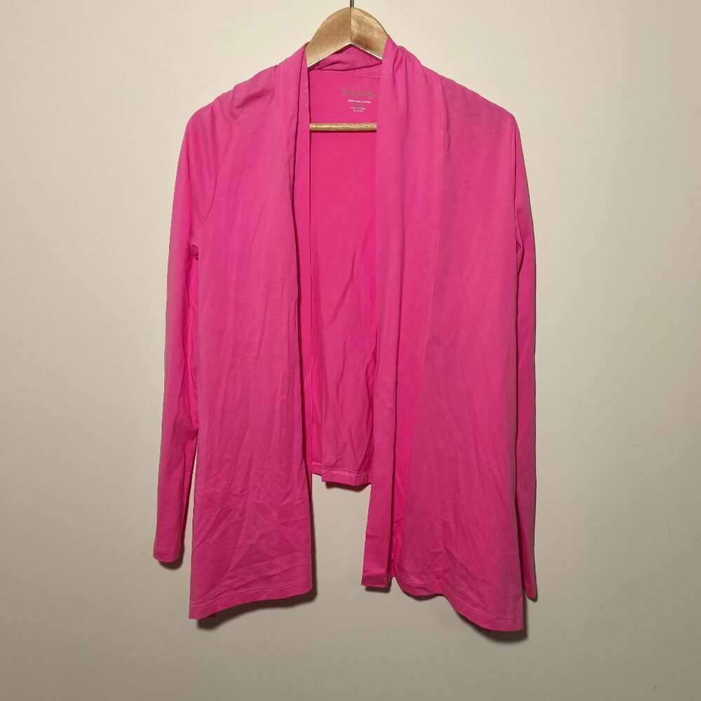 Lilly Pulitzer 100% Pima Cotton Open Front Tunic Cardigan sz M Pink Beach Lounge